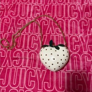 White Heart Strawberry Crossbody with Gold Chain